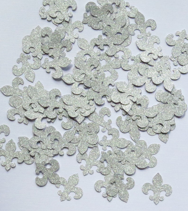 Silver Glitter Fleur de Lis Confetti 1 Inch Party Decor Wedding French Decorations Die Cuts Scrapbooking Gift Wrapping Stationery Cards image 1