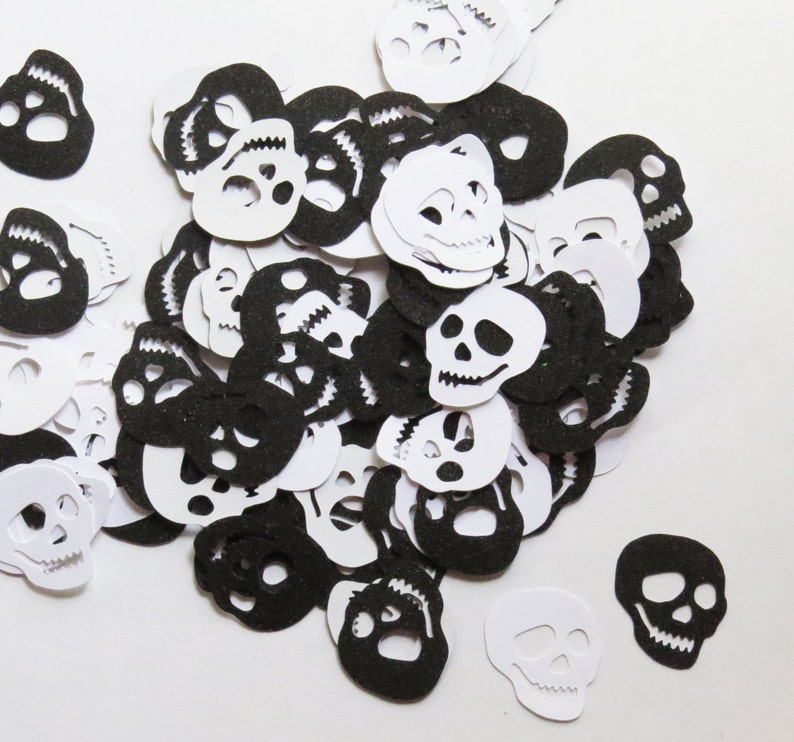 Black Glitter and White Confetti Skulls 1 Inch Choose Your Color/Colors Halloween Spooky Shape Party Table Scatter Diecuts Die Cuts Cards image 1