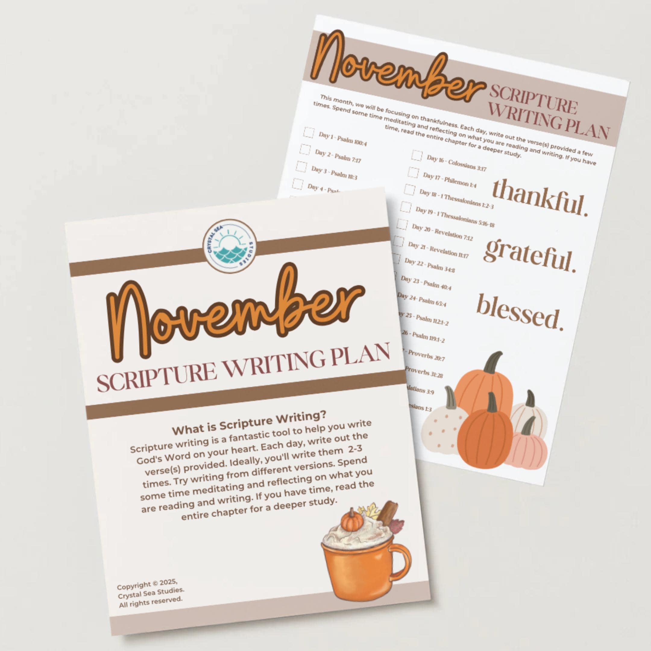 November Scripture Writing Plan: Thankful, Grateful, Blessed - Etsy