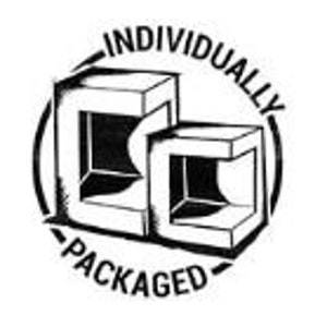 Puede incluir: Logotipo en blanco y negro con el texto "Envasado individualmente" en un c&iacute;rculo alrededor de dos cubos superpuestos.