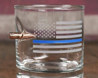 BenShot Thin Blue Line Bullet Rocks Glass