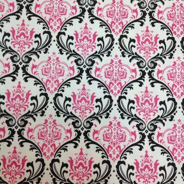 Premier Prints- Madison Damask Black/Pink-By the Yard-Home Decorator Fabric-Medium Weight Decorator Fabric-