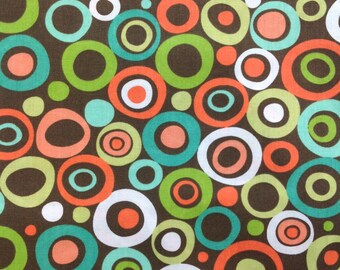 Retro VINTAGE ORANGE & BROWN ABSTRACT LARGE CIRCLE PRINT Fabric 100cm x 50cm