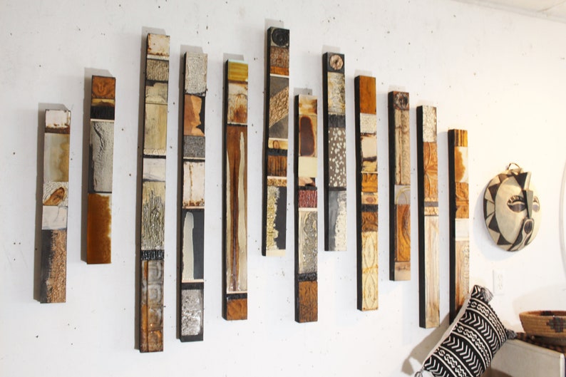 Industrial Mid Century Abstract 9 Painted Collage Totems Large Recycled ...
