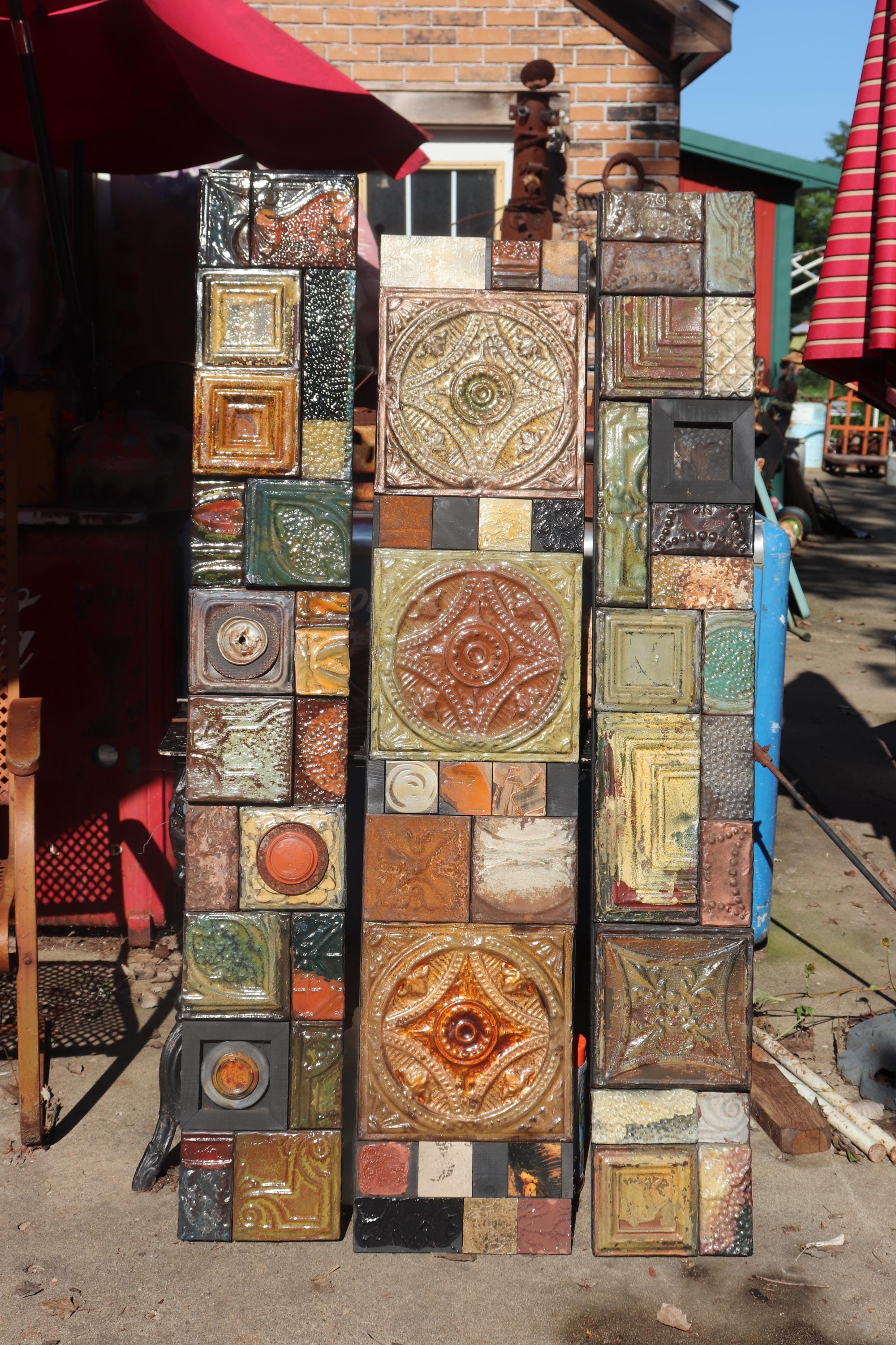 BIG SALE Mid-century Modern Mixed Media Totems Rustic Metal Wall ...