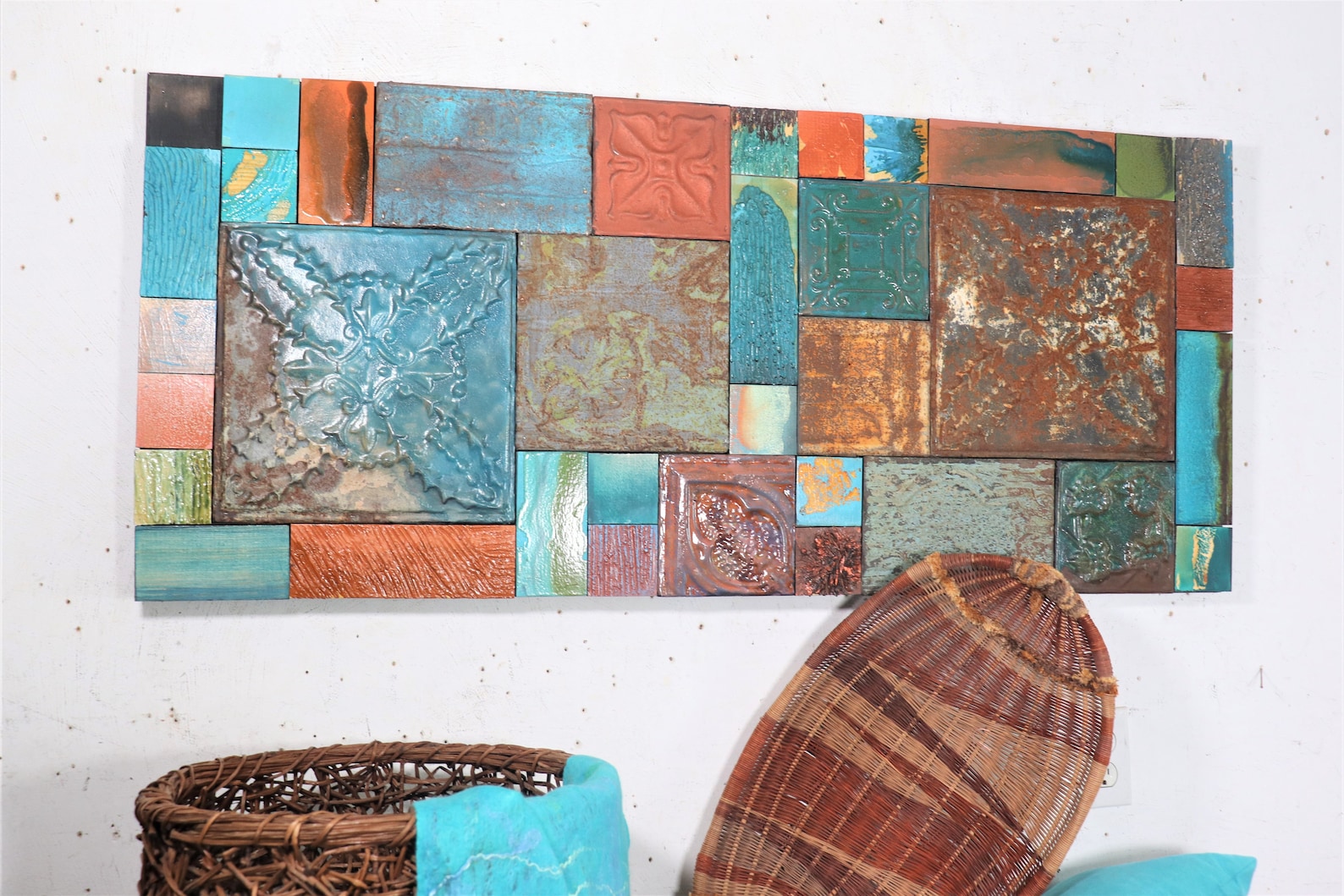 OOAK Big Tile Wall Decor Art Sculpture Relief Antique Patina Etsy