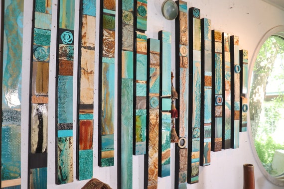 Big Wall Statement Art Collage Totems Best Selling Turquiose Blue