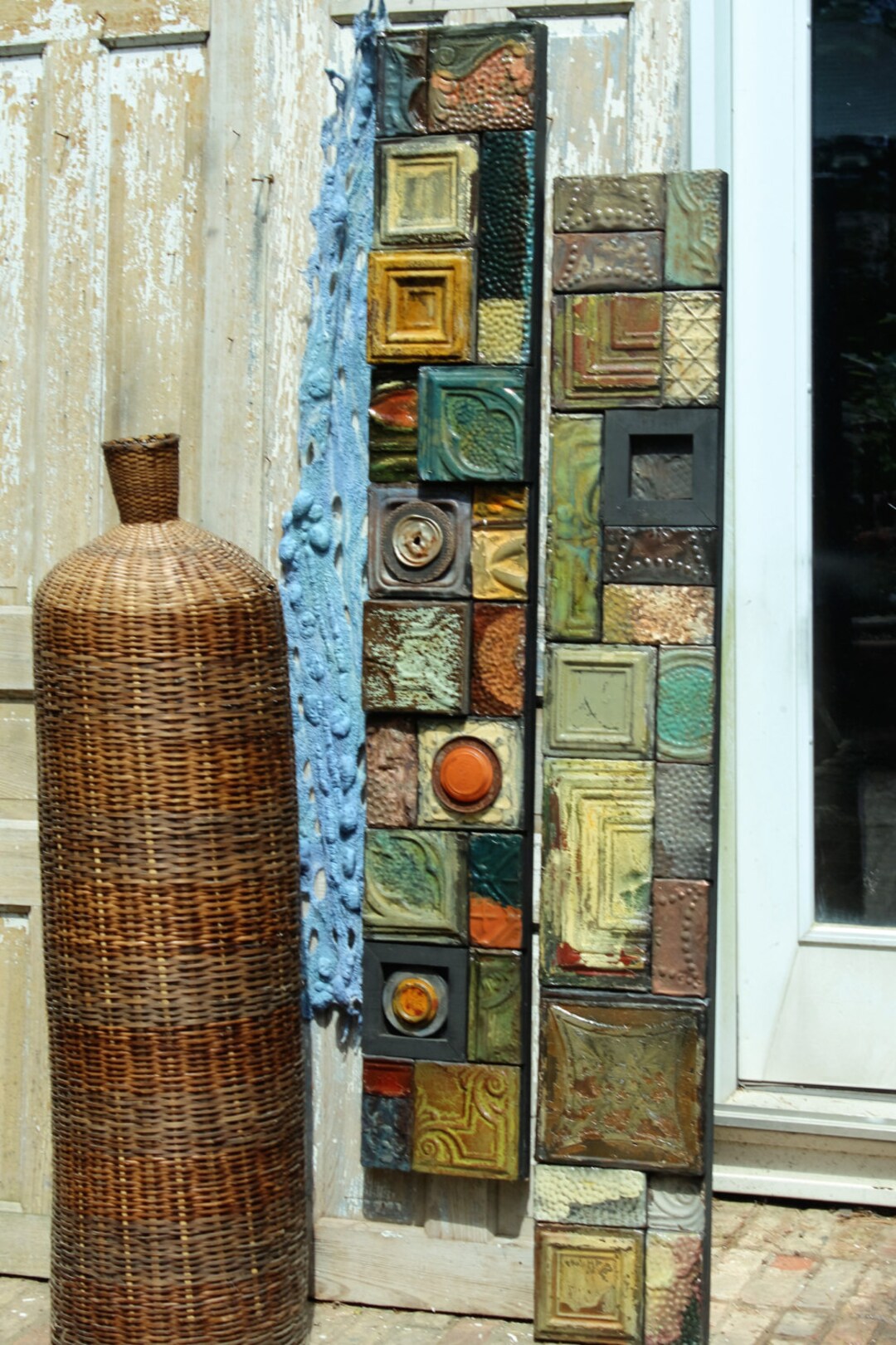 BIG SALE Mid-century Modern Mixed Media Totems Rustic Metal Wall ...