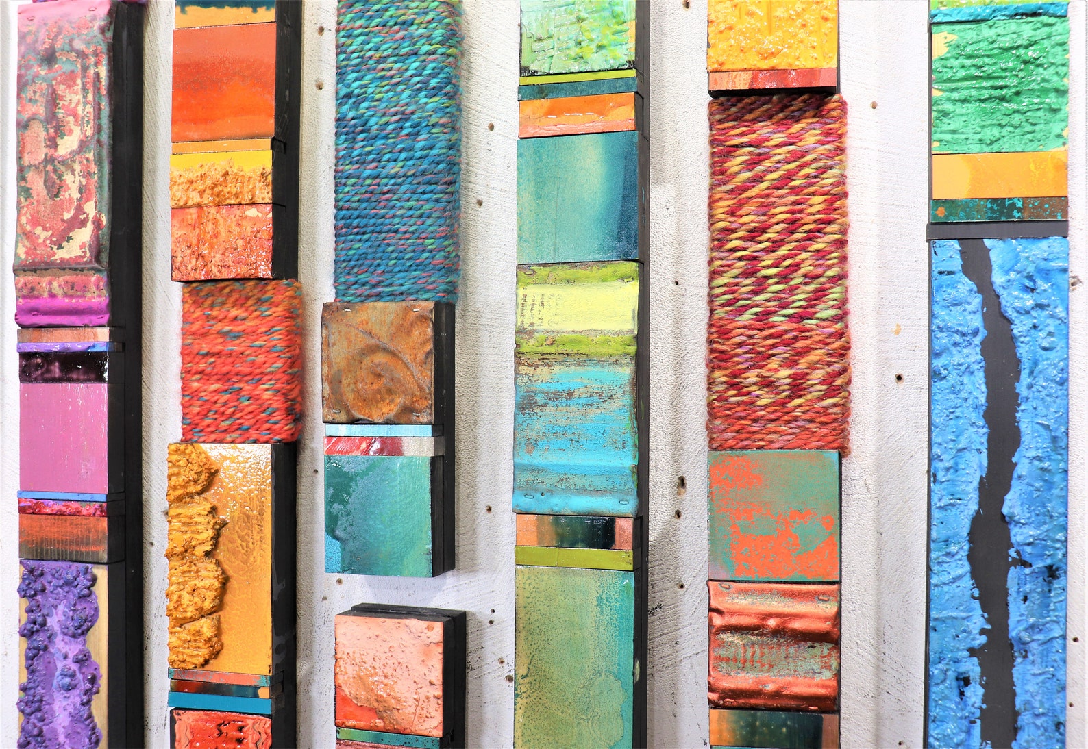 Kahlo Colors Large Abstract Found Object Wood Block Recycled Metal ...