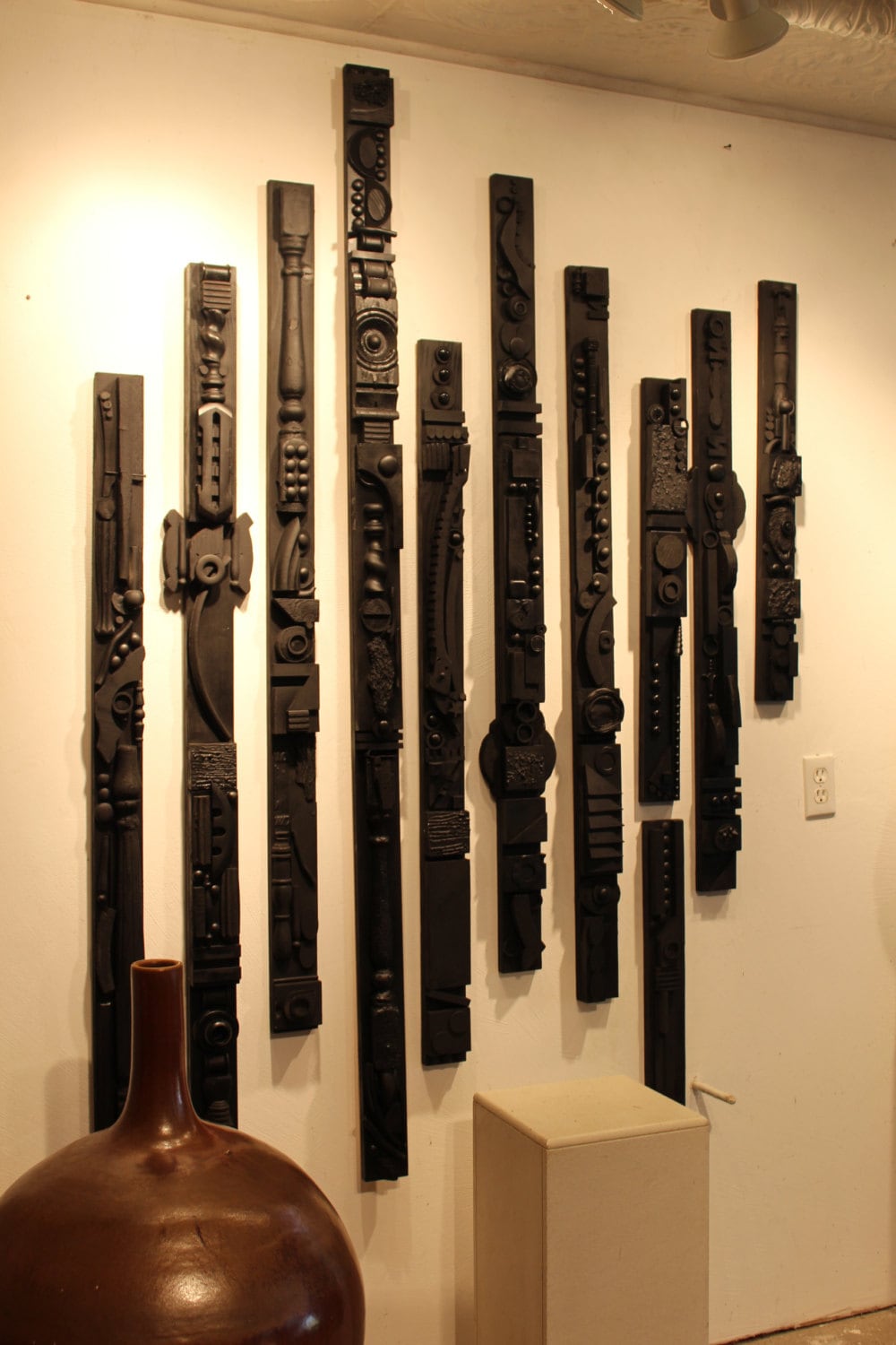 Inspired Sculptor Louise Nevelson Lg.Mixed Media Wood Assemblages Altered Found Object Avail. 18 to 72" x3". Ind. or Sets Mid-Century Modern