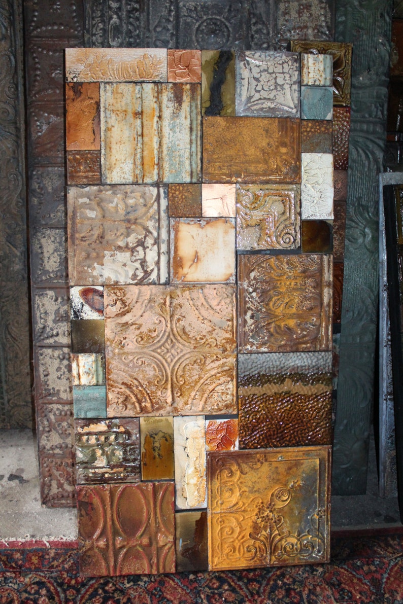 Sale Abstract Metal Collages OOAK Folk Art Ceramic Glaze Etsy