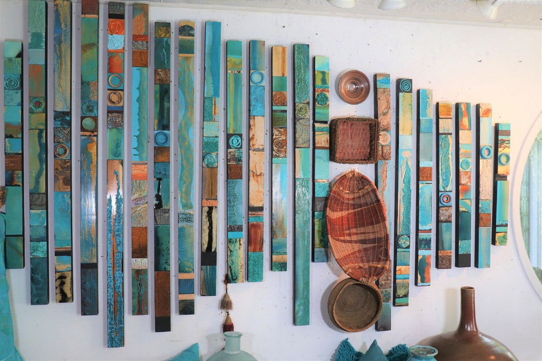 Big Wall Statement Art Collage Totems Best Selling Turquiose Blue