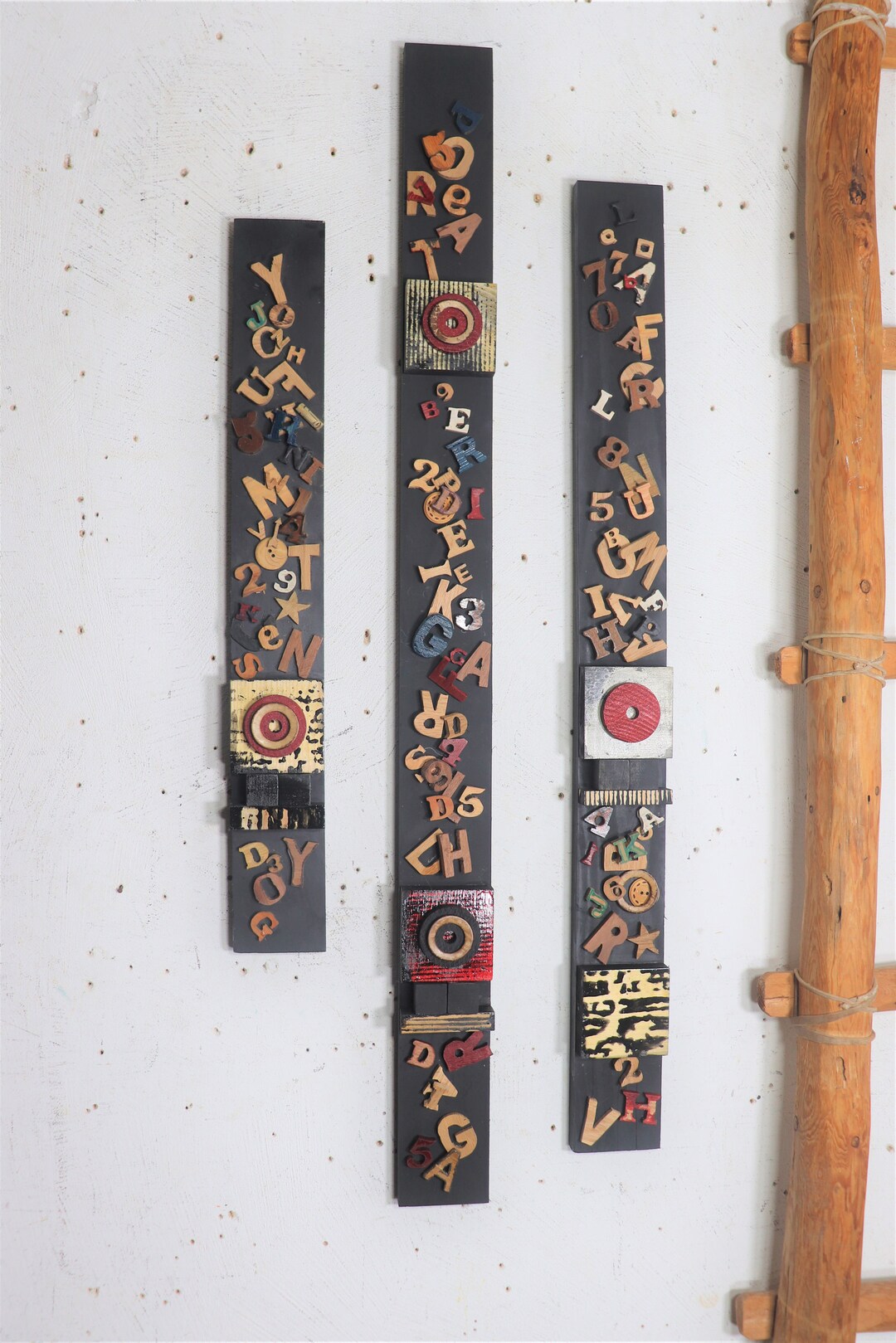 Vintage Wood Totem Number Story Stick Sculpture Collage 1950s Mid ...