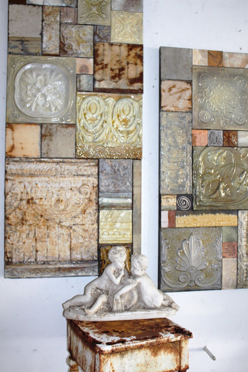 Klimt Inspired Nouveau Wood Vintage Metal Fragment Tin Tile Etsy