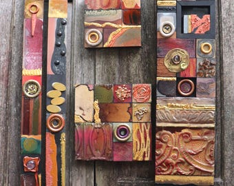 Gorgeous Art Nouveau Klimt Abstract Mixed Media Fine Art Hand Painted Wood Metal Relief Sculpture Gold Copper Collages Buy 1 Creation or All