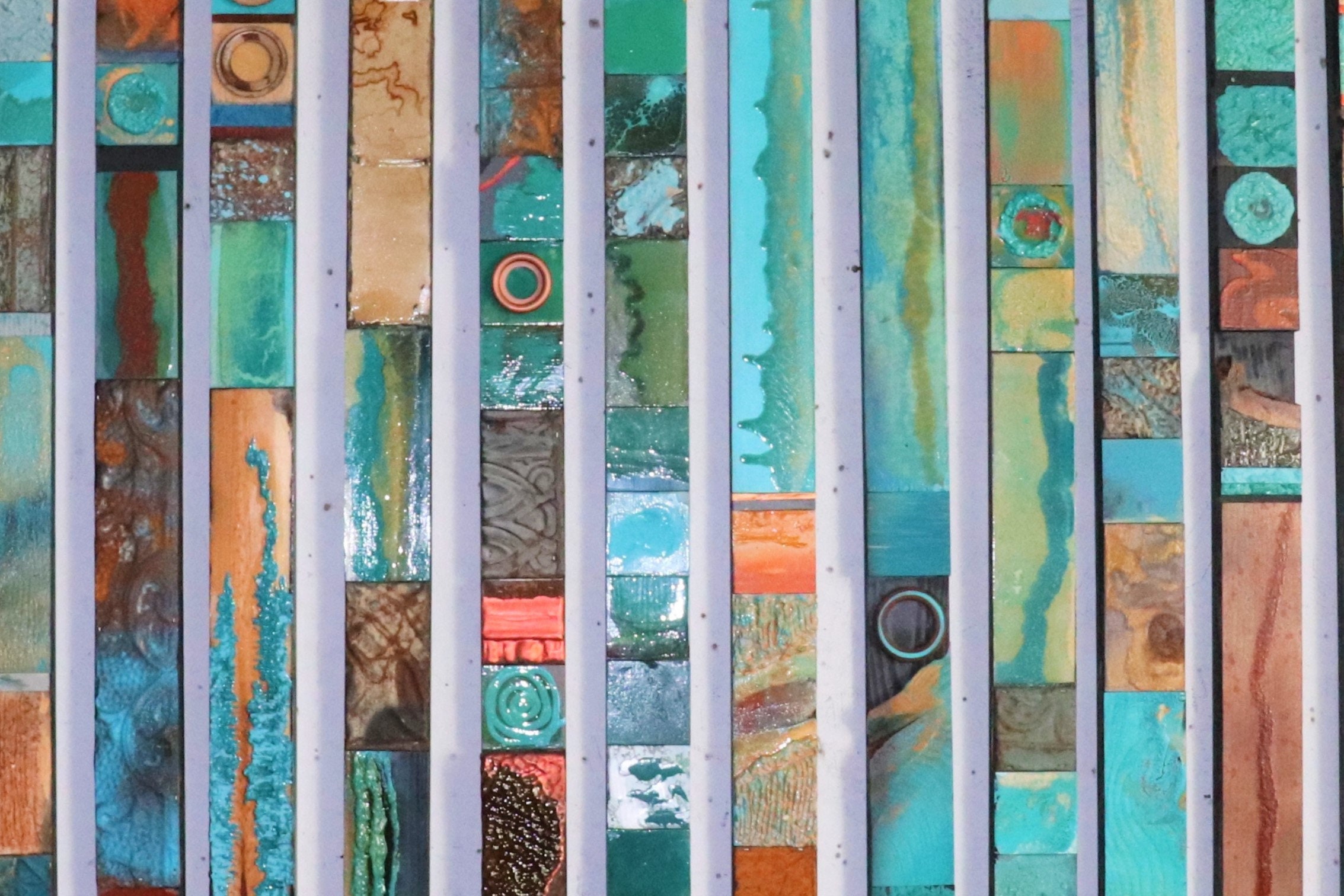 Big Wall Statement Art Collage Totems Best Selling Turquiose Blue