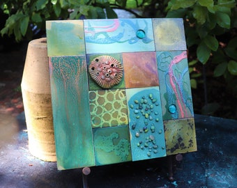 SALE 1 Frank l Wright&#39;s &quot;Falling Water&quot; Prairie Decor Architecture Recycled Lg. Wood Tin Relief Assemblages 1950&#39;s Rustic Mid-Century Modern