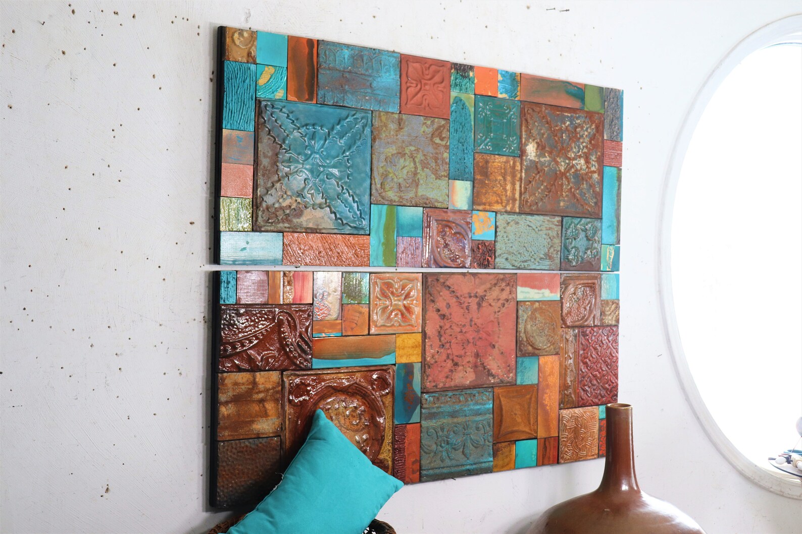 OOAK Big Tile Wall Decor Art Sculpture Relief Antique Patina Etsy