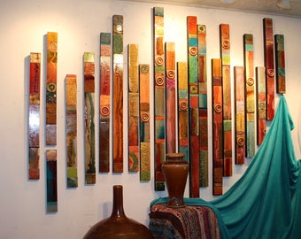 1 Large Abstract Wall Art Décor Metal Tin Wood Totem Pole Textured Mixed Media  Assemblages Buy 1- 25 Boho Tribal Reliefs SOLD-Commissions