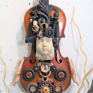 Play on Altered Found Object Collage Vintage Musical Instruments Violin ...