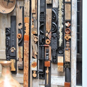 Large Big Wall Abstract Wood Metal Mid Century Modern Totems Textural ...