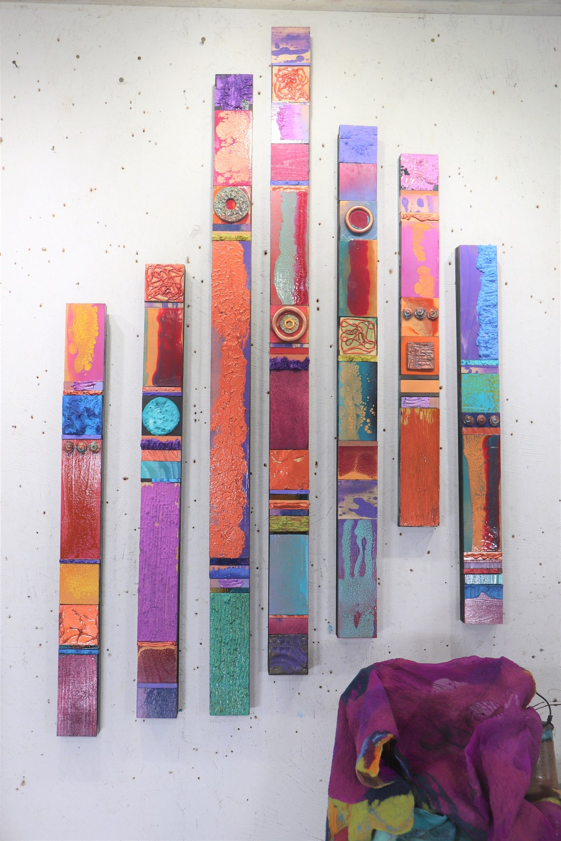 Large Wall Abstract Color Texture Panel Totems Hand Painted - Etsy