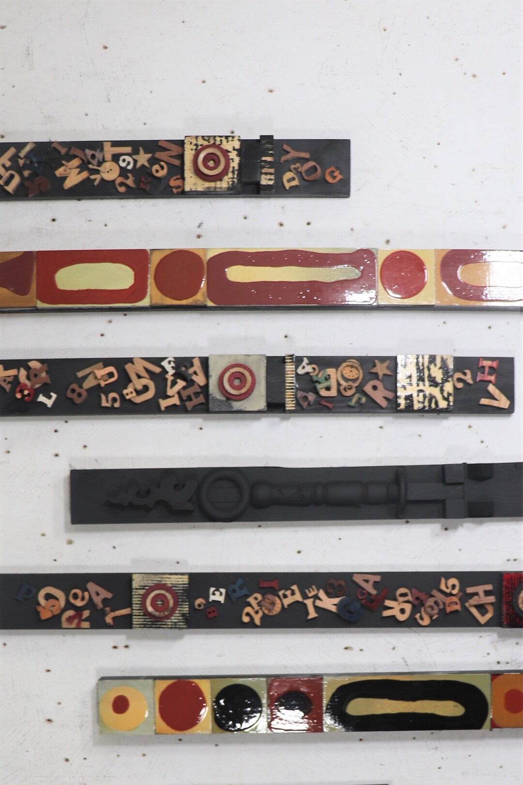 Totemic Numbers Mixed Media Totem Numbers Story Stick Sculpture Collage 1950s Mid ...