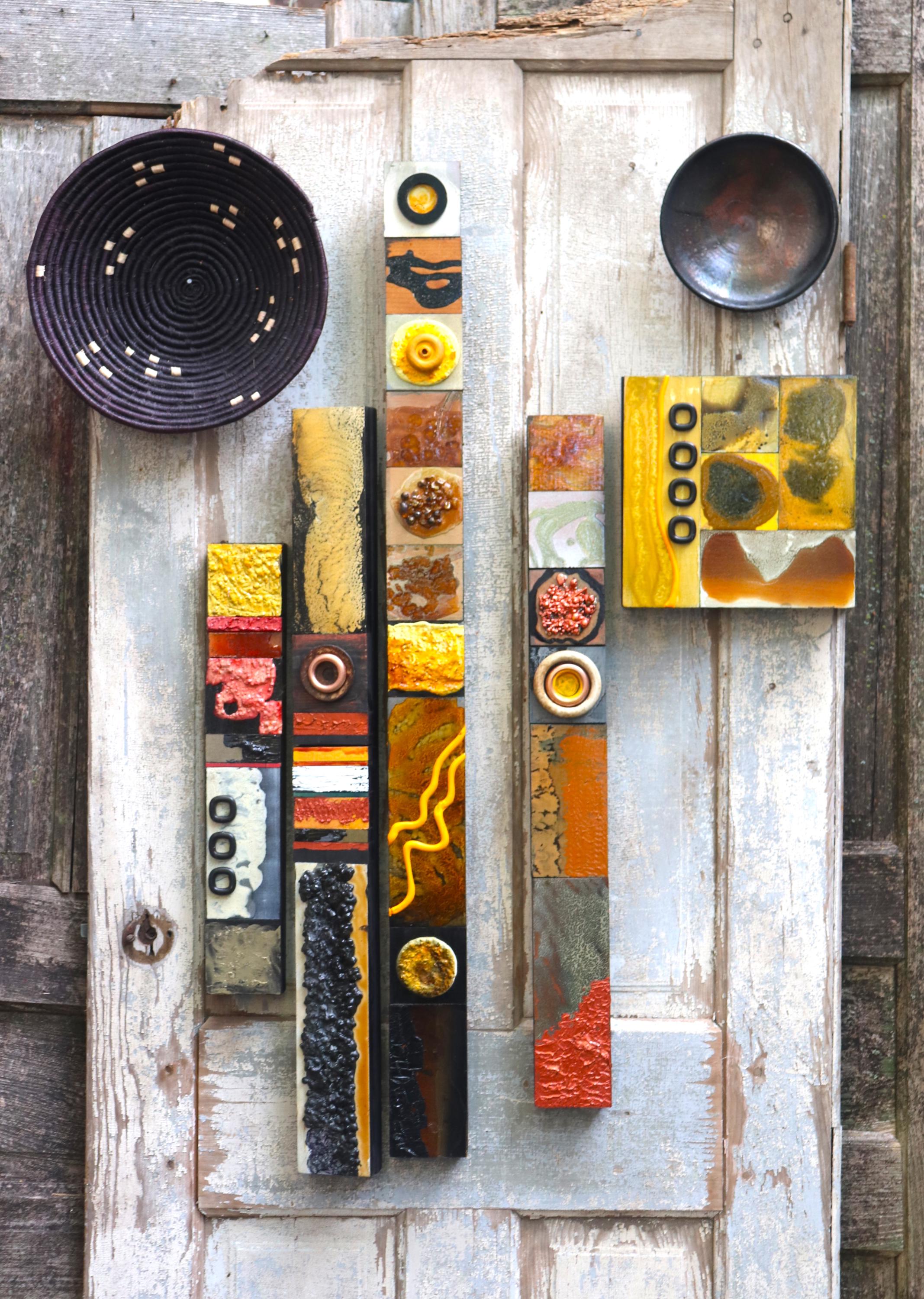 BIGSALE 5 Mid Century Modern Tribal Golden Sun Wood Mixed Media ...
