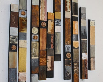 Rustic Natural Textured Earthy Minimal & Modern Soul Totem 7 Wood Collages Large Metal wall grouping installation industrail  Mid-Century