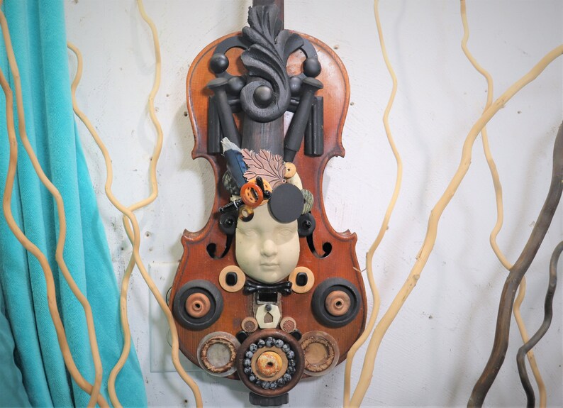 Play on Altered Found Object Collage Vintage Musical Instruments Violin ...