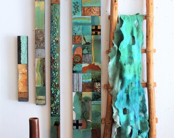 Arizona Highway Abstract Turquoise Trails Totem 9-60ins Textured Wood Relief Sculpture Native Decor Art Patio Headboard Foyer O&#39;Keeffe Kahlo
