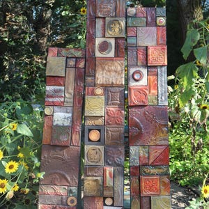 BIG SALE Mid-Century Modern Mixed Media Totems Rustic Metal Wall Collage Assemblage Installations Zen Woodland Leaf Nature Lover Garden Art