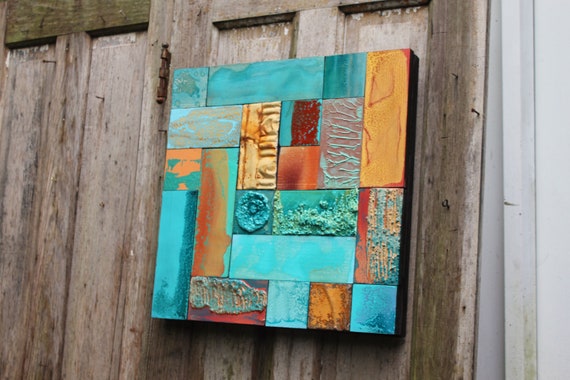 9 Lg. Abstract Sea Blue Bohemian Turquoise Tribal Wood Metal Totem