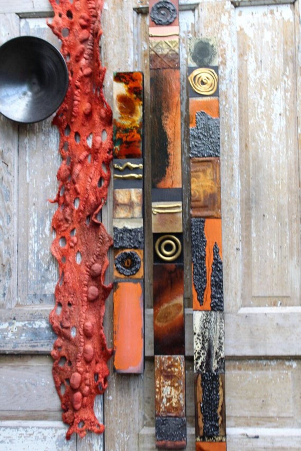 Large Wall Set Abstract Color Texture Panels Totems Hand - Etsy