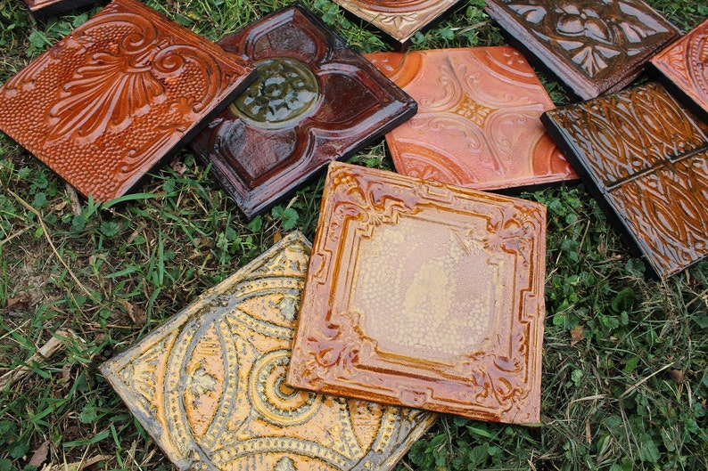 SALE Arts and Crafts Style Vintage Glazed Ceiling Tin Tiles Etsy