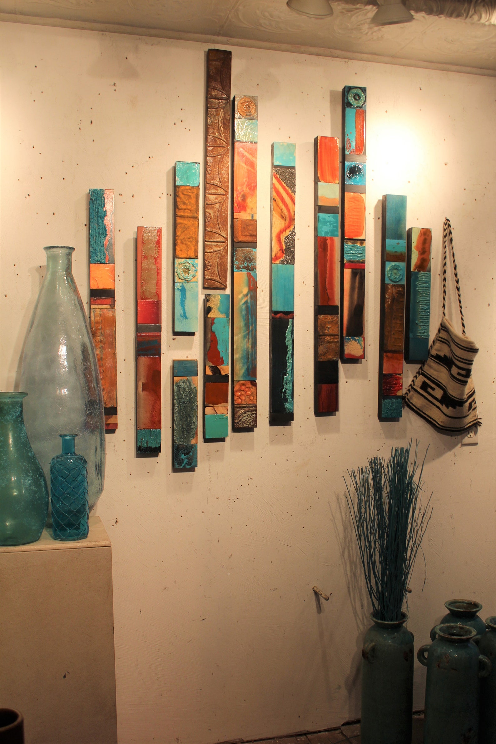 5 Wood Panels Metal Collage Sculpture Abstract Soul Totems Ceiling Tin ...