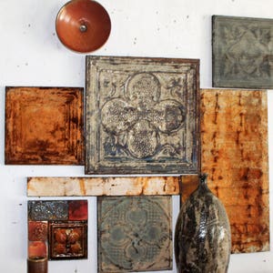 7 Pièce Rare 4 Feuilles Trèfle vintage Plafond Étain Carrelage Collection Rustique Primitif Americana Shabby Chic Métaux Abstrait Minimalisme Mixte Médias