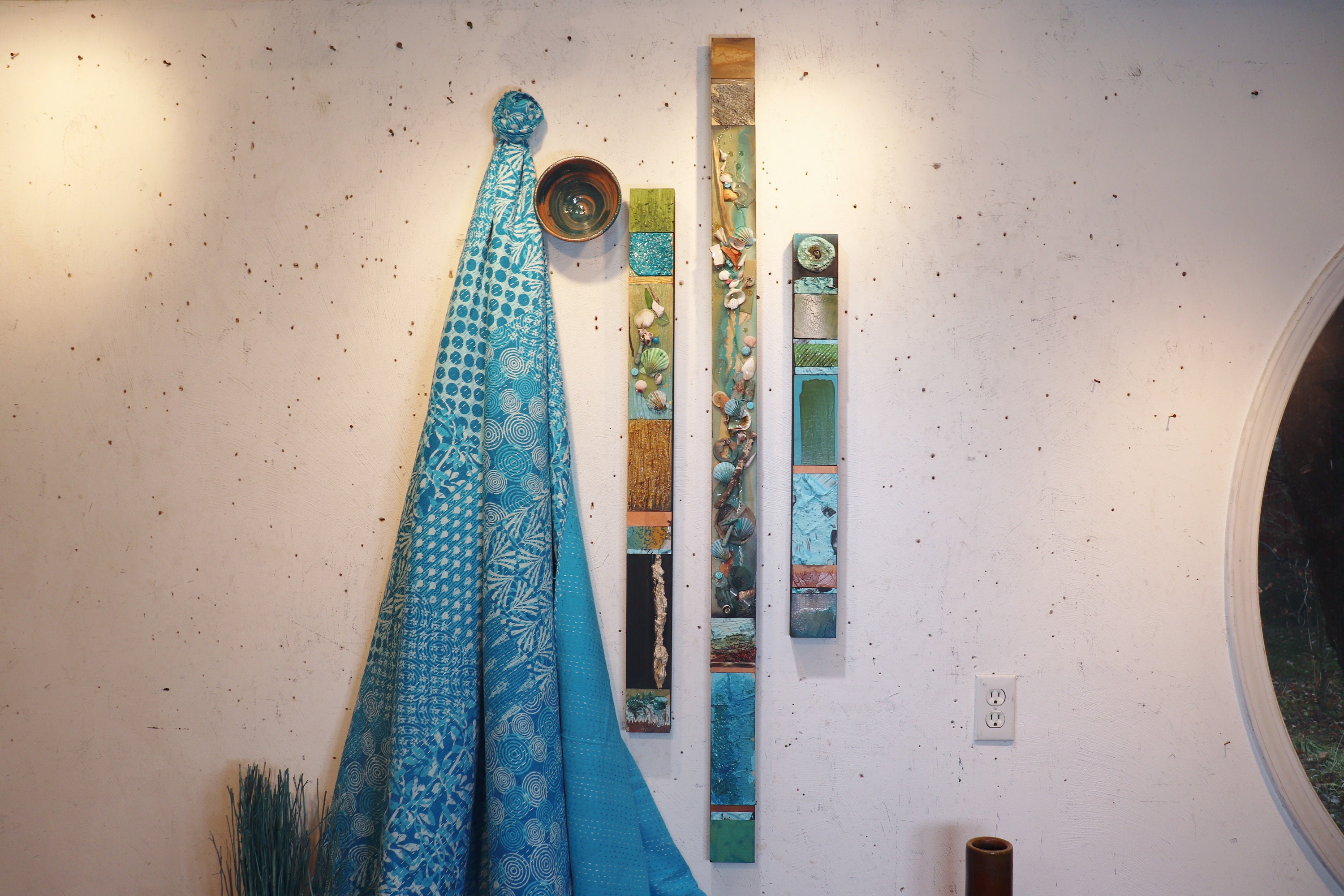 SALE 3 Tall Found Object Decor Sea Song Turquoise Coastal Ocean