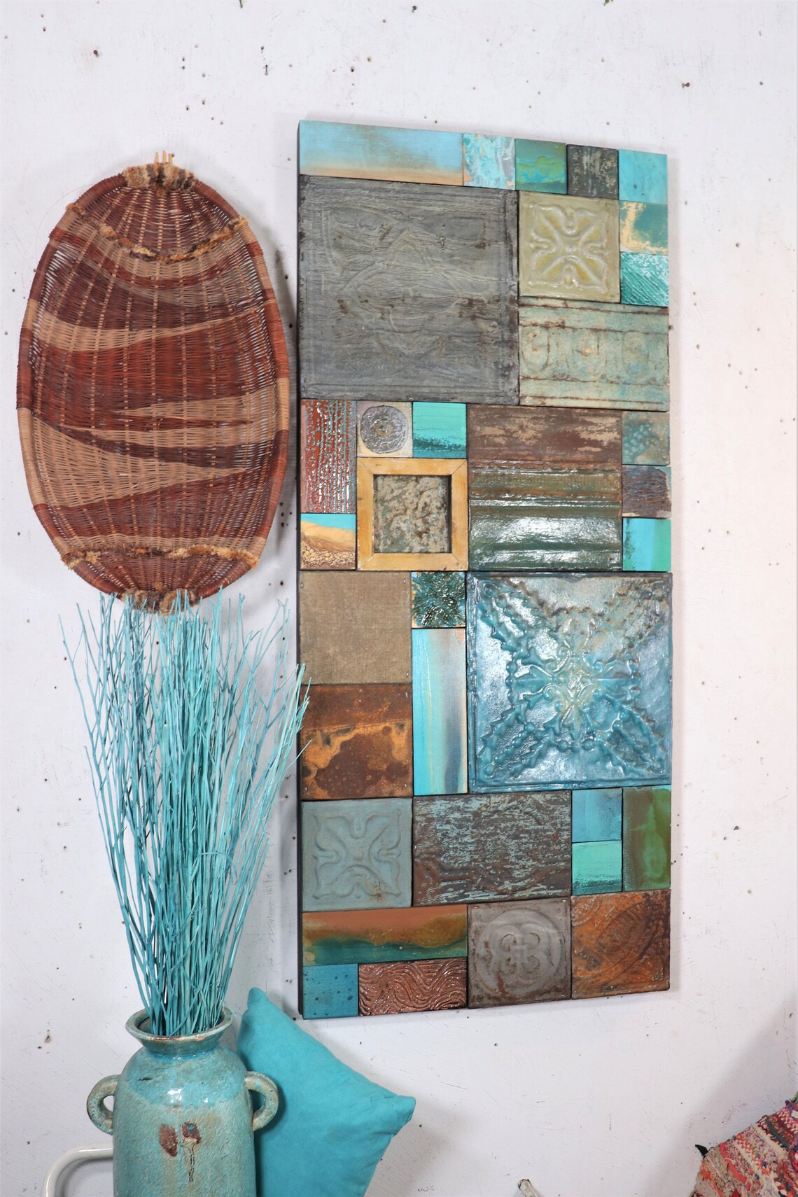 OOAK Big Tile Wall Decor Art Sculpture Relief Antique Patina Etsy