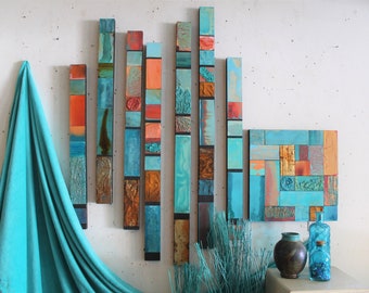 Urban Geometric Modern Glazed Metal Wood Relief Sculptures Indoor Outdoor Fine Art MidCentury 1950 Island Hawaii Kawaii South Seas Loft Chic