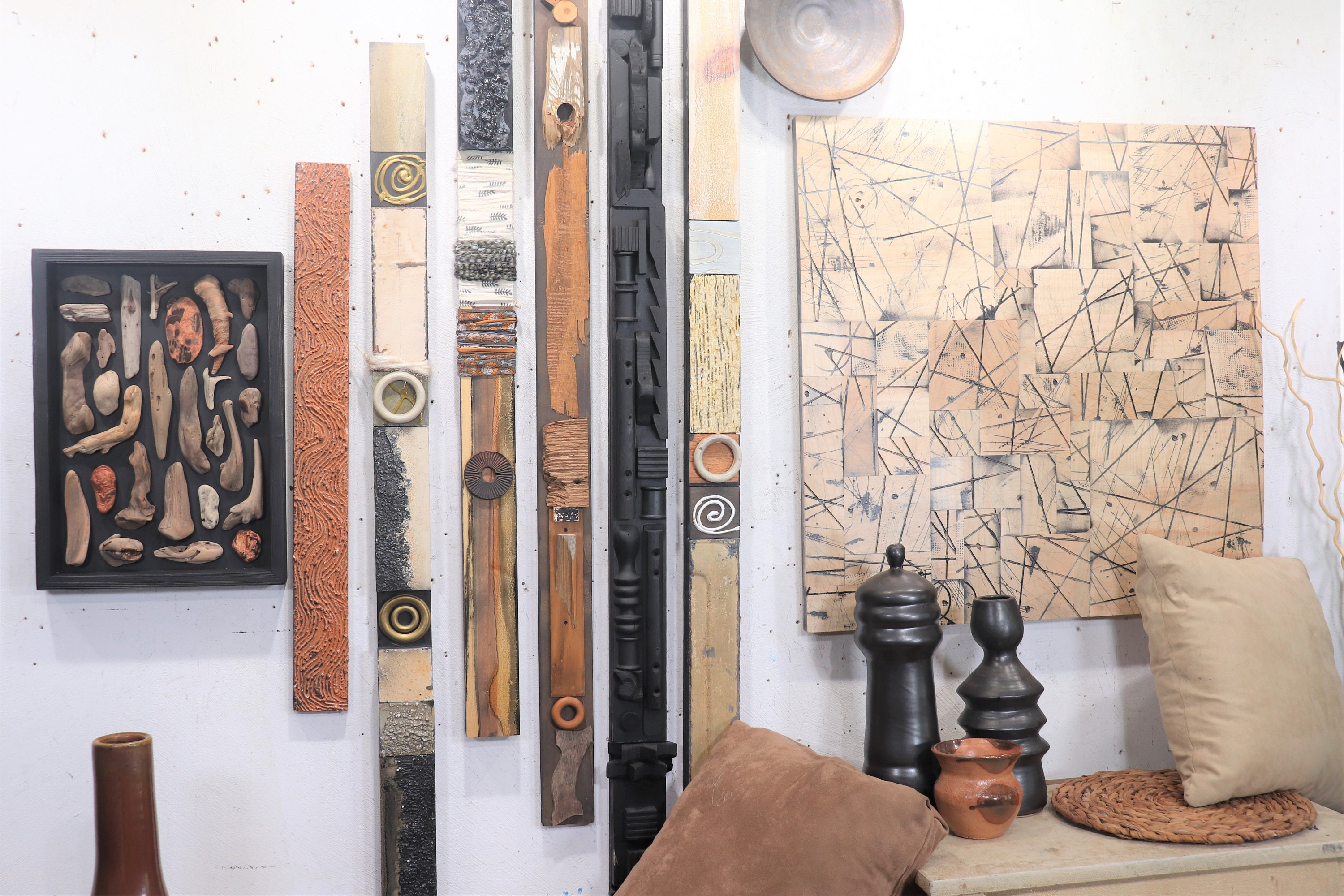 Rustic Abstract Relief 2x4' Tin Tile Mid Century Heirloom Large