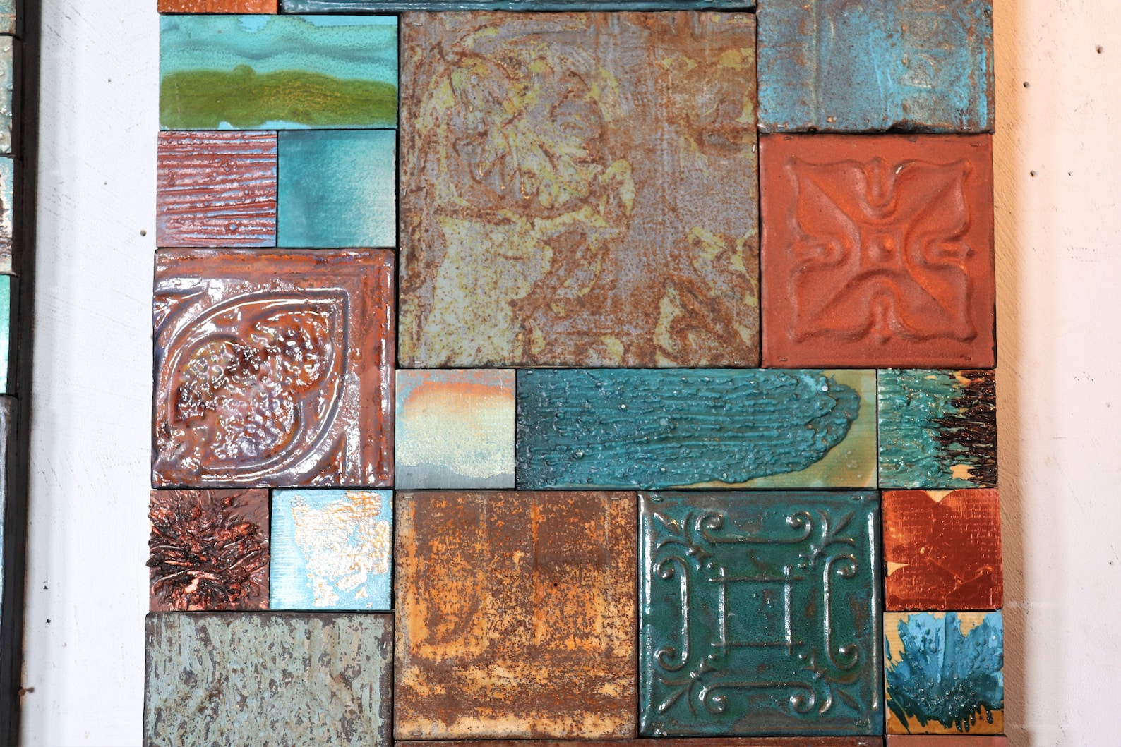 OOAK Big Tile Wall Decor Art Sculpture Relief Antique Patina Etsy