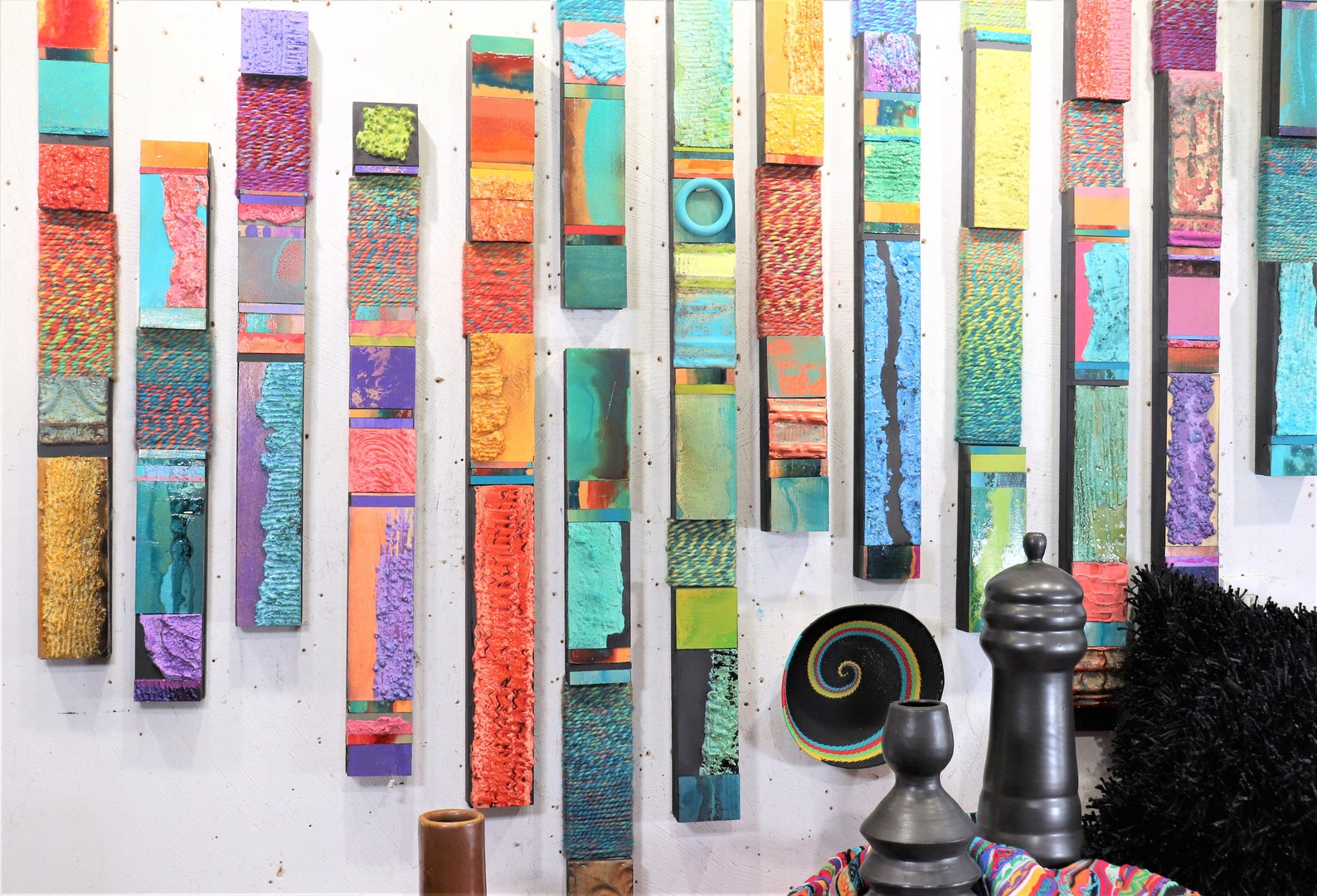 Kahlo Colors Large Abstract Found Object Wood Block Recycled Metal ...
