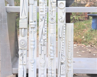 White 1 Mid-Century Abstract Wood Louise Nevelson Inspired Modern Retro Lg Tall Wall Bas Relief Sculptural Mixed Media Collage Assemblage