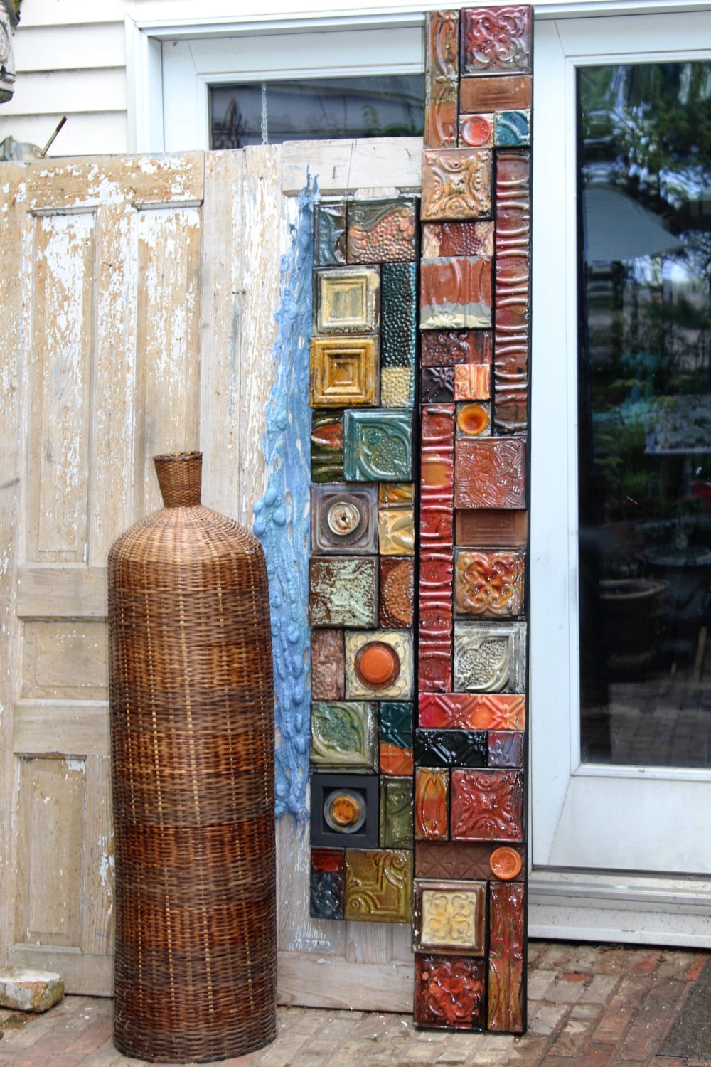 BIG SALE Mid-century Modern Mixed Media Totems Rustic Metal Wall ...