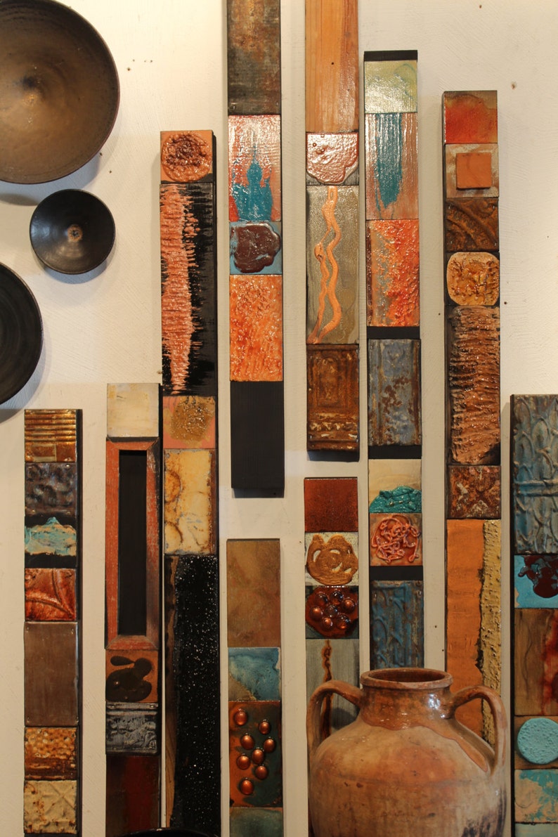 Tribal Art Collages Vintage Large Glazed Wood Wall Collage