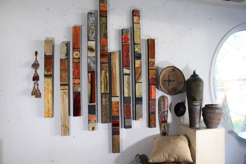 Industrial Mid Century Abstract 9 Painted Collage Totems Large Recycled ...