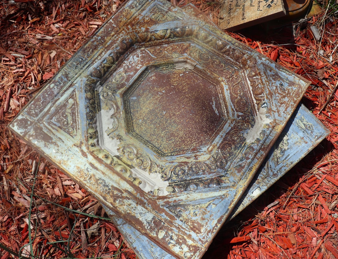 Primitive Tile SALE Rare Vintage Ceiling Tin Tile Panels Gorgeous Orig. 1800s Patina ...