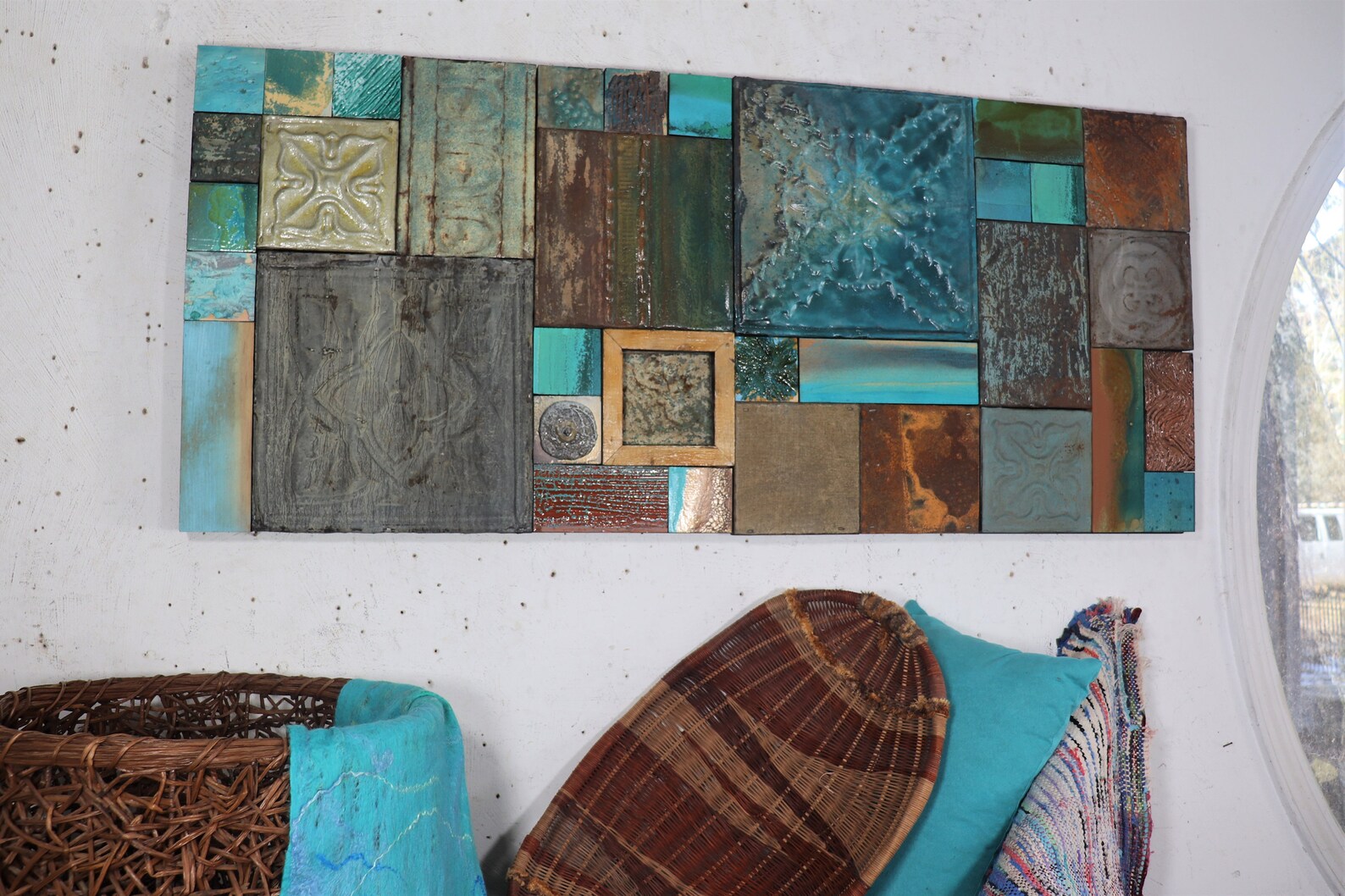 OOAK Big Tile Wall Decor Art Sculpture Relief Antique Patina Etsy