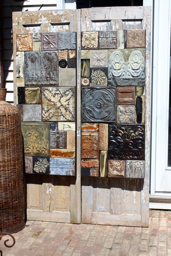Found Object Art Large Metal Patina Tin Tile Large Collages